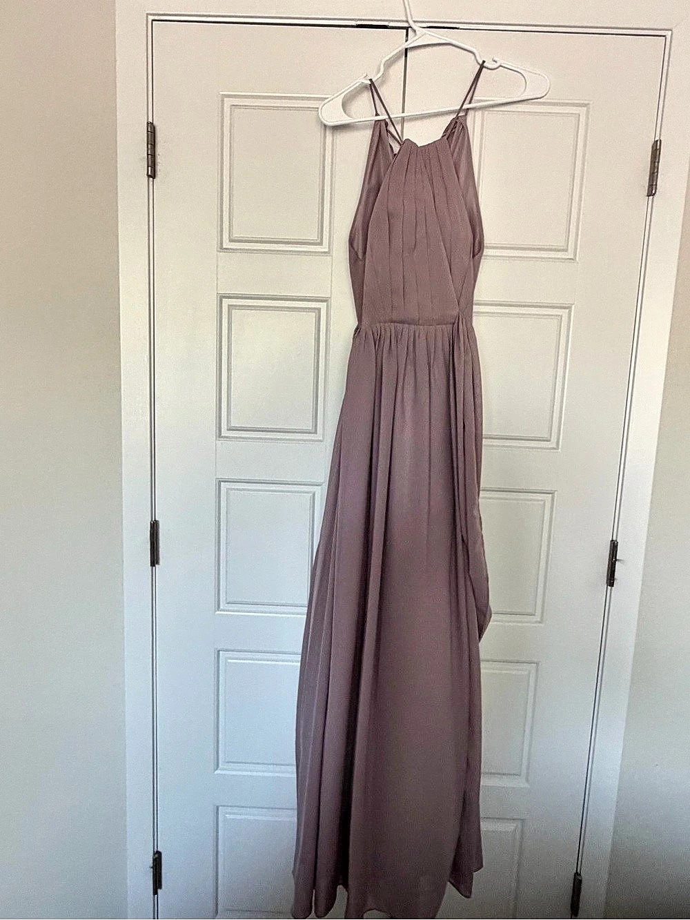 Azazie Rue Bridesmaid Dress Pleated Halter Maxi Purple Small